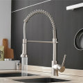 Brushed Nickel Hot Cold Kitchen Sink Faucets Brass 360 Rotation Single Lever Pull Out Spring Spout M