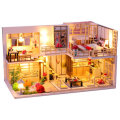 Wooden Crafts DIY Handmade Assembly 3D Doll House Miniature Furniture Kit with LED Light Toy for Kid