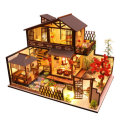 Wooden DIY Courtyard Doll House Miniature Kit Handmade Assemble Toy with LED Light Dust-proof Cover