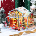 IIECREATE 2020 New Christmas K-058 Christmas Snowy Night DIY Assembled Cabin with Doll Three-piece S