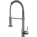 Brushed Nickel Hot Cold Kitchen Sink Faucets Brass 360 Rotation Single Lever Pull Out Spring Spout M