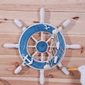 Wooden Boat Ship Steel Ring Wheel Wall Plaque Nautical Beach Tropical Decor