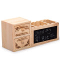 Wooden Pen Holder Pencil Container with 2 Layers Drawer Small Blackboard Student Organizer School Of