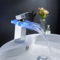 LED Bathroom Sink Faucet Waterfall Water Flow Chrome One Hole/Handle Vessel