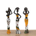3Pcs African Lady Ornament with Vase Exquisite Ethnic Statue Sculptures National Culture Table Actio