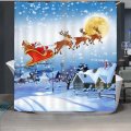 Christmas Style Waterproof Polyester Shower Curtain Cartoon Santa Father Pattern With Hooks