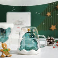 XH-121 300ML Innovative Christmas Tree Mark Cup Double-Layer Borosilicate Glass Transparent Coffee C