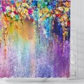 Watercolor Bathroom Decor Shower Curtain Colorful Flowers Pattern Waterproof Polyester Fabric Bathro