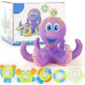Octopus Floating Soft Rubber ABS Baby Bath Toys with 5 Marine Animal Rings Cast Circle for Kids Gift