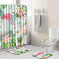 4PCS Bathroom Flamingo Shower Curtain Pedestal Rug Lid Toilet Cover Bath Mat Set