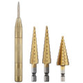 Drillpro 4pcs HSS Titanium Coated Step Drill Bit with Automatic Center Pin Punch 3-12/4-12/4-20mm St