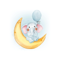 Baby elephant holding balloon on the moon