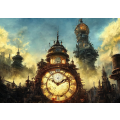 Fantasy Architecture a Ancient Clock Tower in Steampunk City
