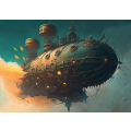 A Steampunk Airship With Gears And Smoke