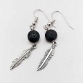 Killer Deals feather leaf charm lava stone essential oil diffuser aromatherapy earrings
