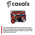 Casals Generator Electric Key &amp; Recoil Start Steel Red Single Phase 4 Stroke 4400W GEN5500A