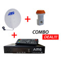 AMO Combo Digital TV Decoder DVB T2 + S2  with a Satellite Dish &amp; LNB