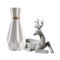 Ceramic White Vase &amp; Rope with Grey Deer Holder Set 5000146