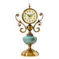 LUXURY BRONZE TABLE CLOCK WITH LIGHT BLUE FINISH &amp; SIDE PATERNS 6828-1