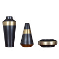 Set of 3 Vase Matt Black and Gold Finish J0101
