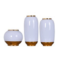 Glossy White Vases With Gold Rim Base Finish Set Of Three JM0020