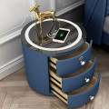 Modern Intelligent Round Bedside Table With Tempered Glass &amp; Blue Finish K30