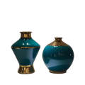 Modern Set of 2 Blue 7 Gold Decoration Vases B-141