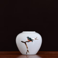 Modern White Ceramic Vase With Hand Painted Bird Art JM0034