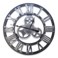 Steam Punk Style Wall Clock Black &amp; Brush Silver 2033-S