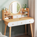 Modern 4 Drawer Basic Dressing Table With Modern 4 Drawer With Mirror Brown &amp; White XU060232