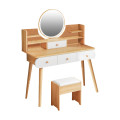 Modern 4 Drawer Basic Dressing Table With Modern 4 Drawer With Mirror Brown &amp; White XU060232