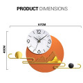 Modern White &amp; orange Wall Clock With Gold Finish With Light 8183A