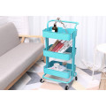 3-TIER METAL MESH SHELF ROLLING CART WITH REMOVABLE HANDLE