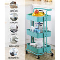 3-TIER METAL MESH SHELF ROLLING CART WITH REMOVABLE HANDLE