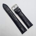 22mm Crocodile Pattern PU Leather Strap Black (Black Stitches)
