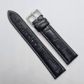 20mm Crocodile Pattern PU Leather Strap Black (White Stitches)