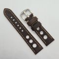 22mm Racing Leather Watch Strap Coffee Brown