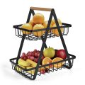 2 Levels Portable Multifunctional Fruit and Food Rack with Wooden handle
