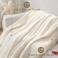 Reversible Throw Striped Flannel Sherpa Fleece - Cream White