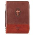 John 3:16 Collection Two-Tone Brown Faux Leather Bible Cover With Cross (Medium) (Leather / fine bin