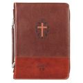John 3:16 Collection Two-Tone Brown Faux Leather Bible Cover With Cross (Large) (Leather / fine bind