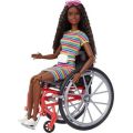 Barbie Fashionistas Doll with Wheelchair - Colourful Striped Dress (Brunette Hair)(No.166)
