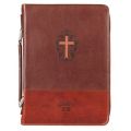 John 3:16 Collection Two-Tone Brown Faux Leather Bible Cover With Cross (Large) (Leather / fine bind
