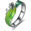 S925 Sterling Silver Leaf Ring Enamel Painted - Size 7