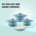 DH - New Design Dutch Pot Cookware Sets Cast Iron - 7 Piece - Sky Blue