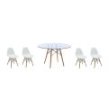 Garden, Dinning Room White Chairs & Glass Coffee Table - 5 Piece