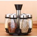 6 Piece Glass Spice Jar Rack With Rotating Stand