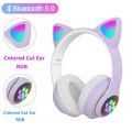 Techme VZV-23M Cat Ear LED Wireless Bluetooth Headphone - Light Purple - Open Box