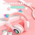 Cat Ear Wireless Headphones, LED Light Up Kids Bluetooth Headphones Over On Ear w/Microphone