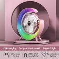 Colorful desktop small fan with LED light, USB charging - Pink